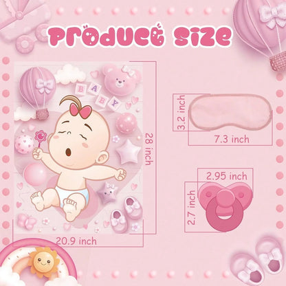 1 Set Baby Shower Party Games, Includes Guest Printed Poster, Blindfold And Pacifier Stickers, Cute Pacifier Pin Game Props, Suitable For Gender Reveal And Birthday Parties