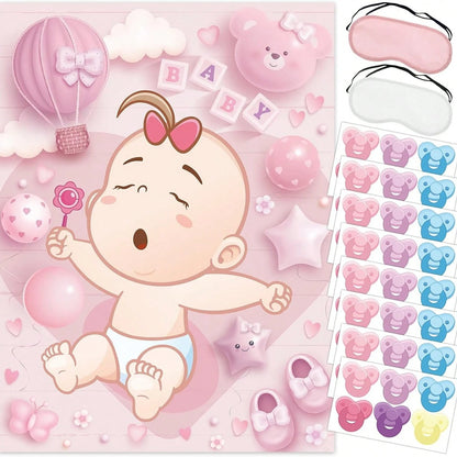 1 Set Baby Shower Party Games, Includes Guest Printed Poster, Blindfold And Pacifier Stickers, Cute Pacifier Pin Game Props, Suitable For Gender Reveal And Birthday Parties