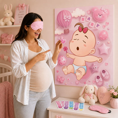 1 Set Baby Shower Party Games, Includes Guest Printed Poster, Blindfold And Pacifier Stickers, Cute Pacifier Pin Game Props, Suitable For Gender Reveal And Birthday Parties