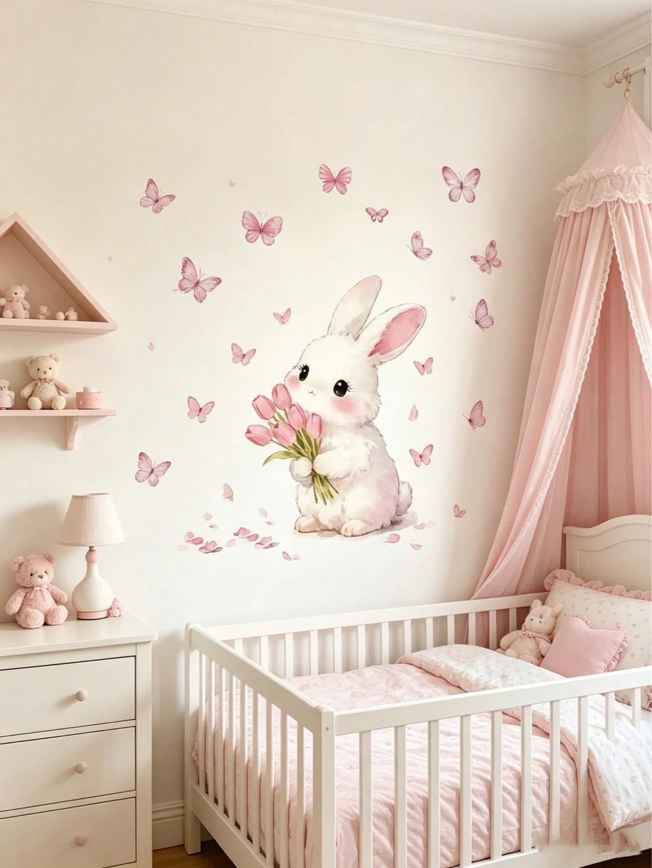 1 Set Butterfly & Rabbit Wall Sticker Set| Wall Decor Suitable For Bedroom, Living Room And Nursery Warm Home Decoration