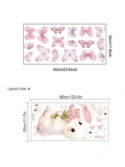1 Set Butterfly & Rabbit Wall Sticker Set| Wall Decor Suitable For Bedroom, Living Room And Nursery Warm Home Decoration