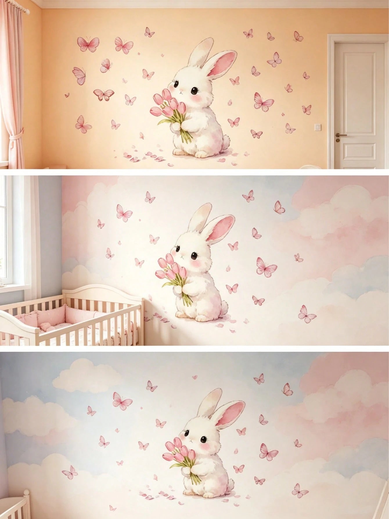 1 Set Butterfly & Rabbit Wall Sticker Set| Wall Decor Suitable For Bedroom, Living Room And Nursery Warm Home Decoration