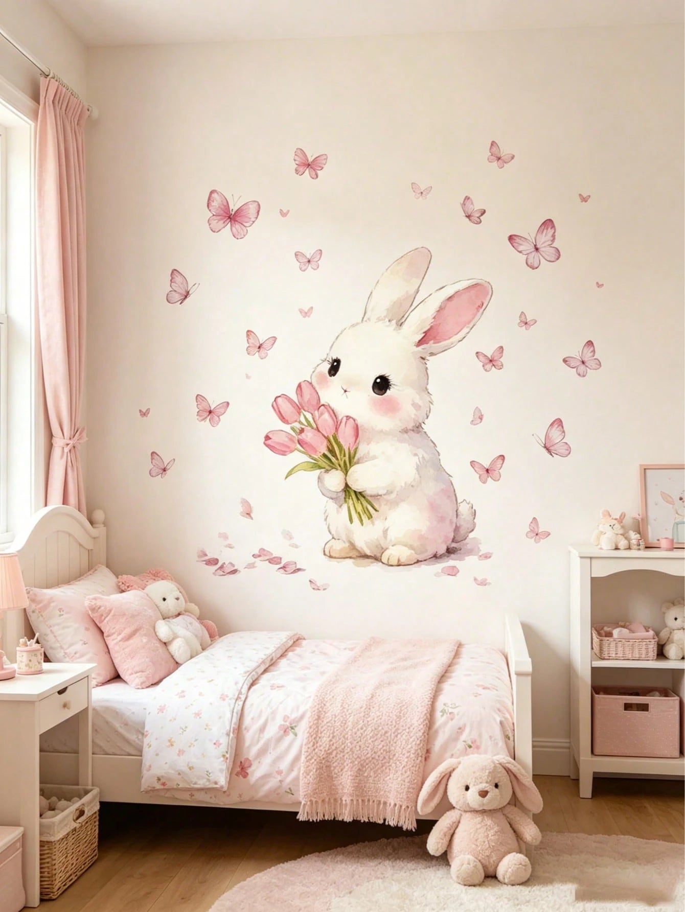 1 Set Butterfly & Rabbit Wall Sticker Set| Wall Decor Suitable For Bedroom, Living Room And Nursery Warm Home Decoration