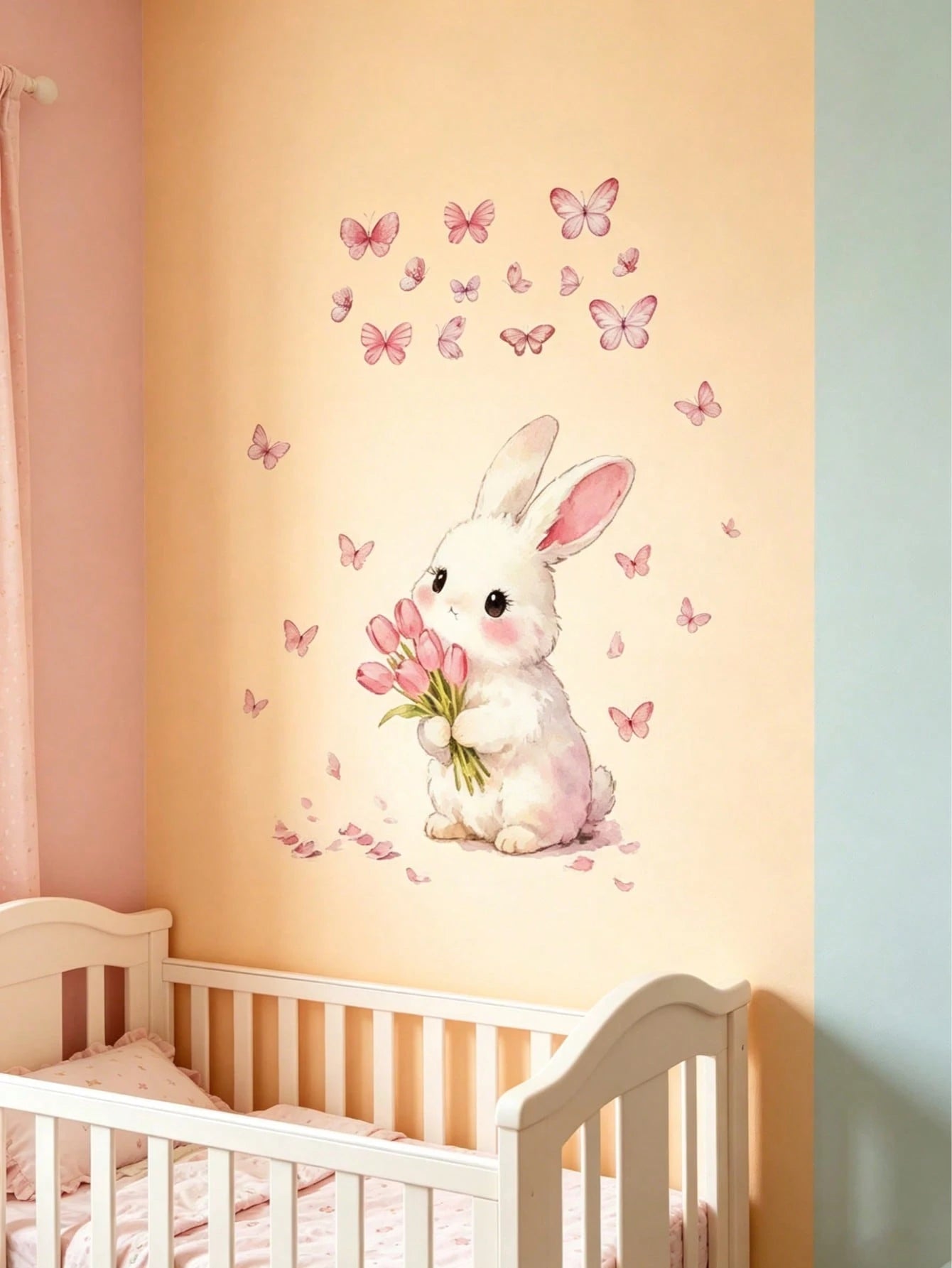 1 Set Butterfly & Rabbit Wall Sticker Set| Wall Decor Suitable For Bedroom, Living Room And Nursery Warm Home Decoration