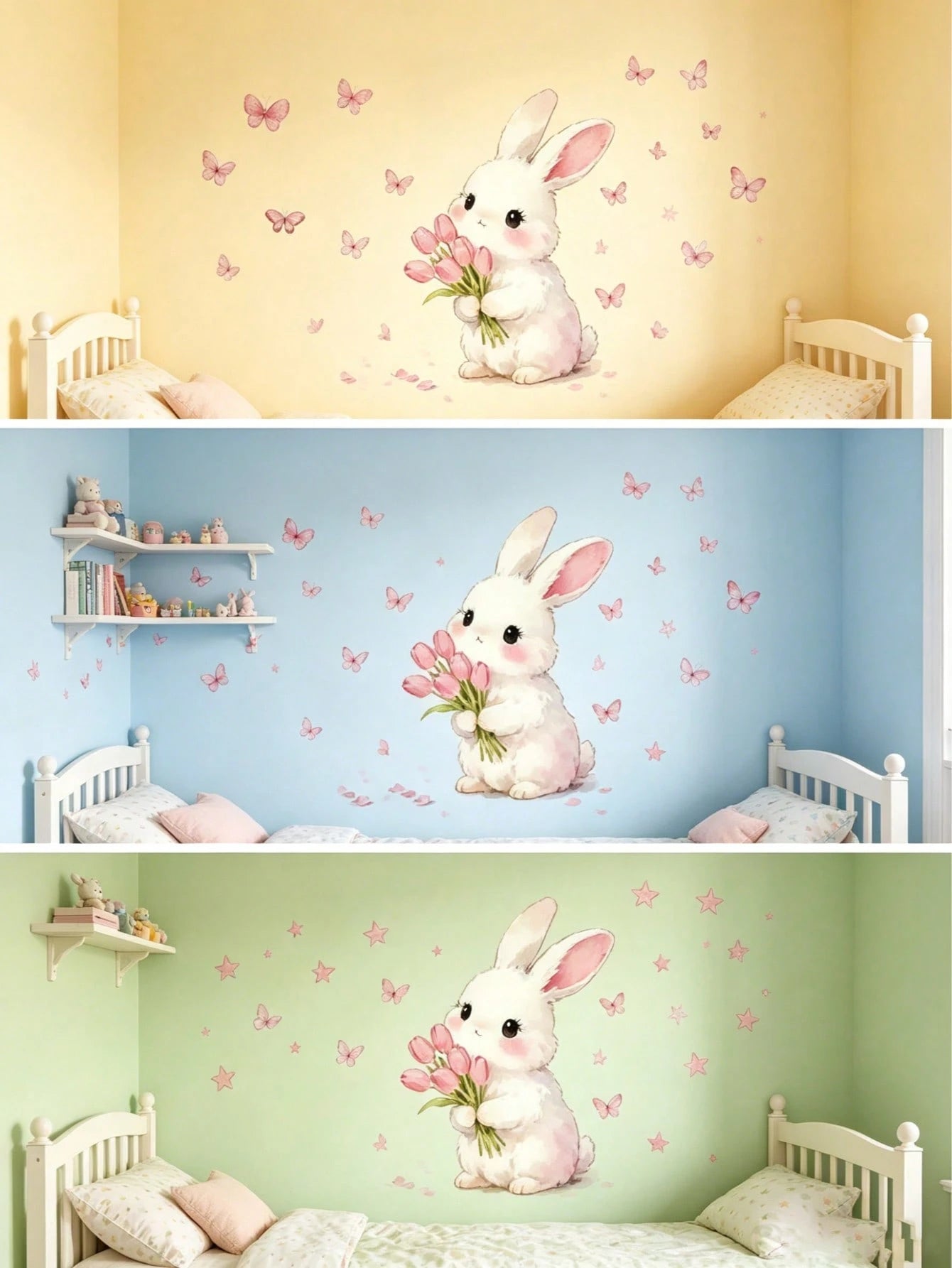 1 Set Butterfly & Rabbit Wall Sticker Set| Wall Decor Suitable For Bedroom, Living Room And Nursery Warm Home Decoration