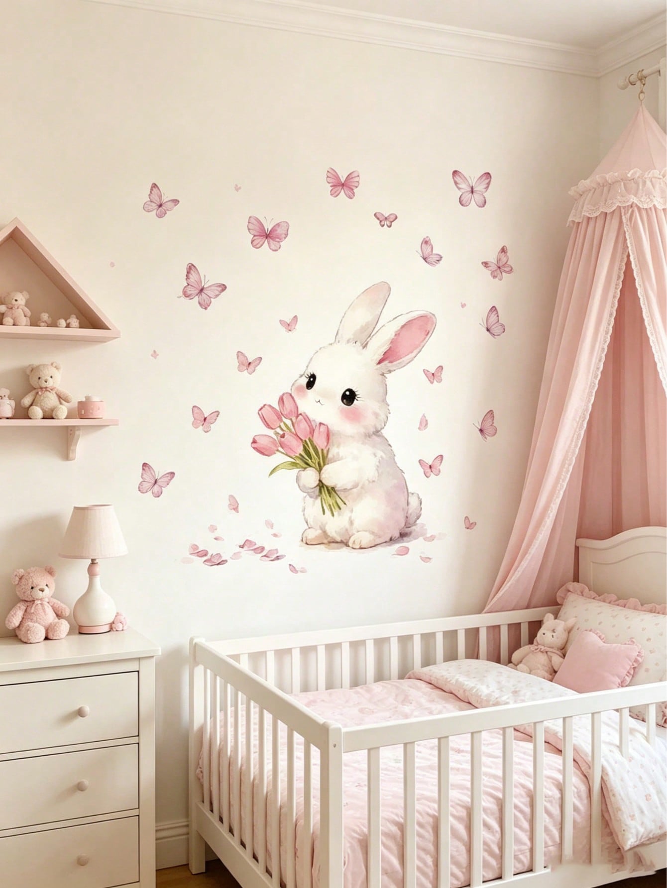 1 Set Butterfly & Rabbit Wall Sticker Set| Wall Decor Suitable For Bedroom, Living Room And Nursery Warm Home Decoration