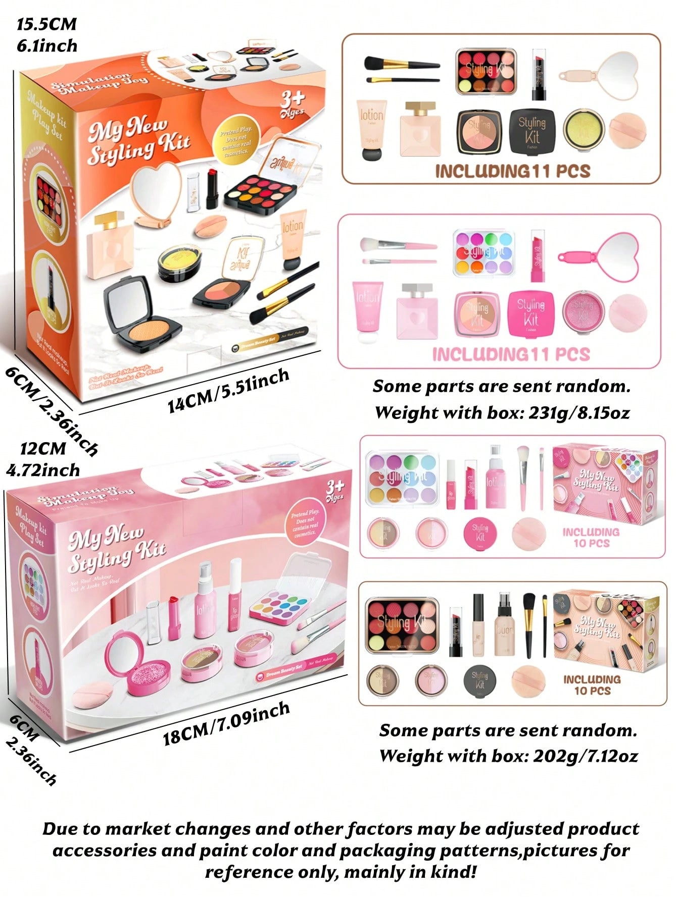 1 Set Girls Pretend Play Makeup Kit, Luxury Cosmetic Simulation Fashion Toy Set-- Includes Realistic Lipstick, Eyeshadow, Brushes, Etc. Some Parts Sent Randomly
