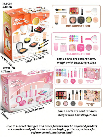 1 Set Girls Pretend Play Makeup Kit, Luxury Cosmetic Simulation Fashion Toy Set-- Includes Realistic Lipstick, Eyeshadow, Brushes, Etc. Some Parts Sent Randomly