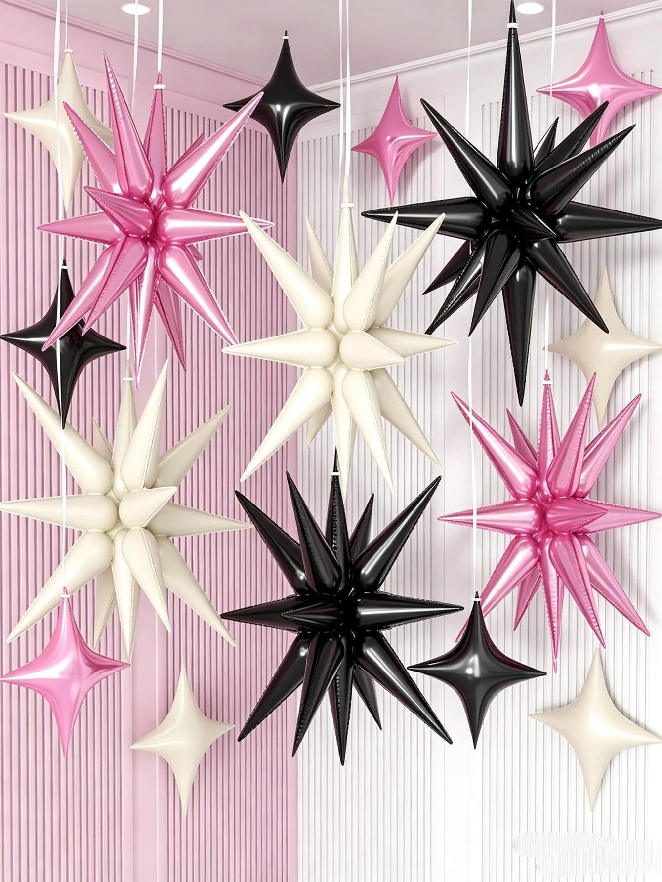 1 Set Pink, Black And White Explosion Star Balloons, Square Balloons, Suitable For Decorating Birthdays, Anniversaries, Weddings And Parties