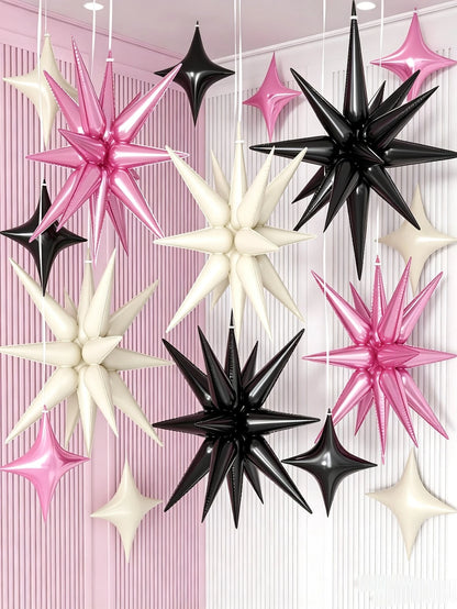 1 Set Pink, Black And White Explosion Star Balloons, Square Balloons, Suitable For Decorating Birthdays, Anniversaries, Weddings And Parties