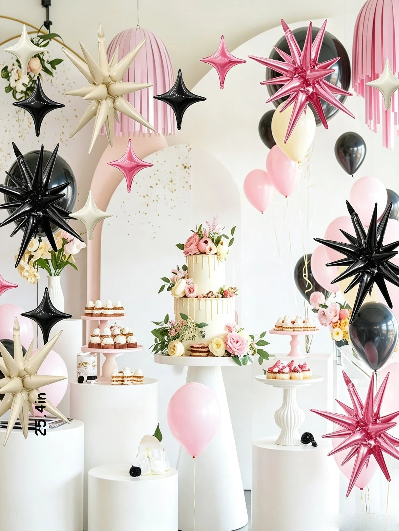 1 Set Pink, Black And White Explosion Star Balloons, Square Balloons, Suitable For Decorating Birthdays, Anniversaries, Weddings And Parties
