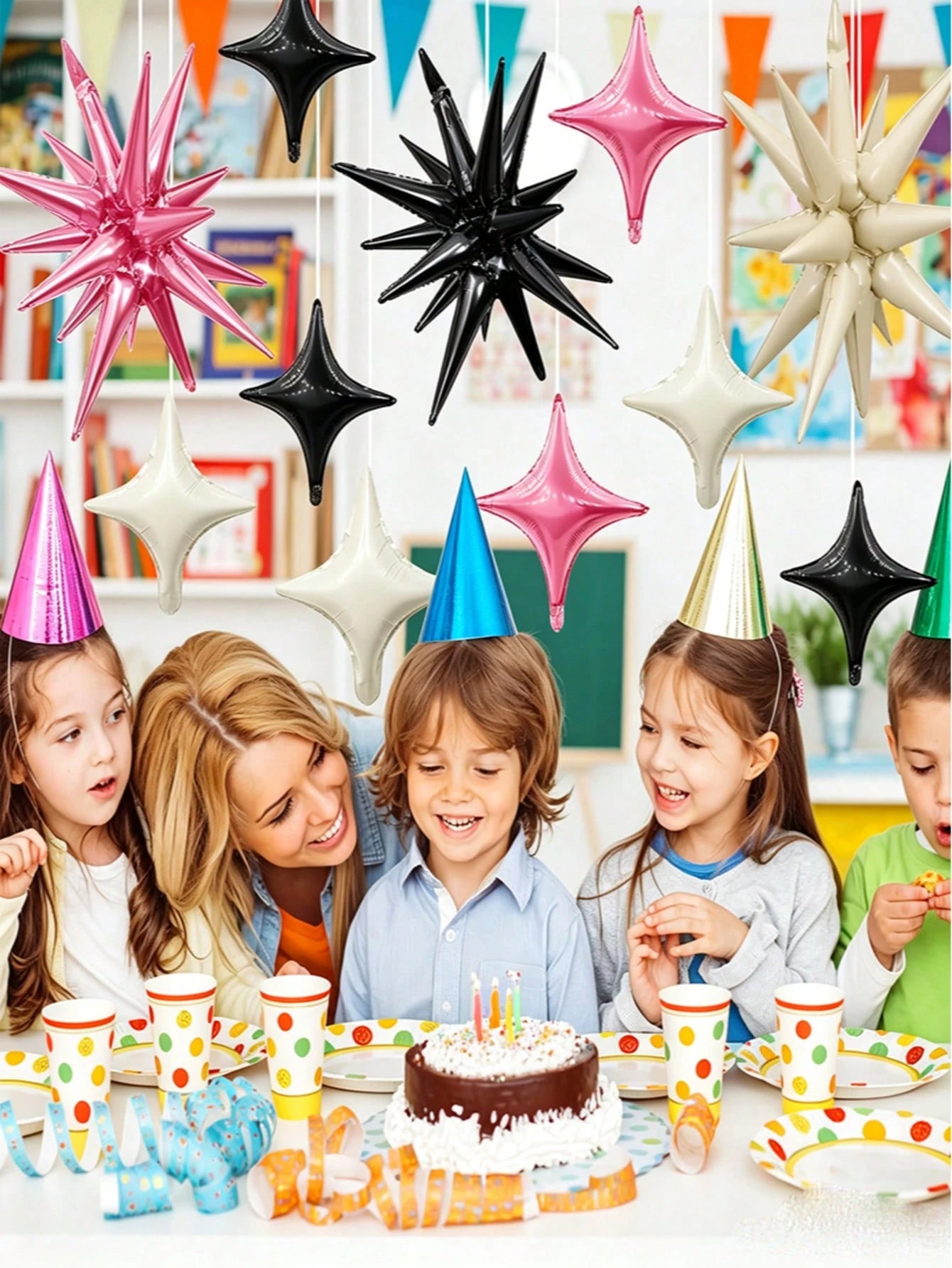1 Set Pink, Black And White Explosion Star Balloons, Square Balloons, Suitable For Decorating Birthdays, Anniversaries, Weddings And Parties