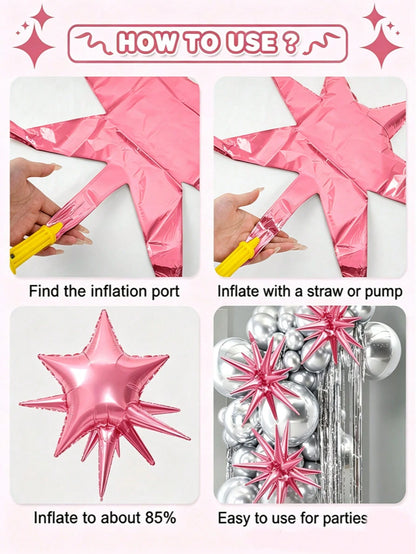 1 Set Pink, Black And White Explosion Star Balloons, Square Balloons, Suitable For Decorating Birthdays, Anniversaries, Weddings And Parties