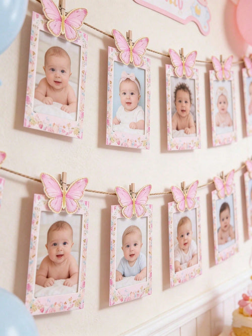 1 Set Pink Butterfly Theme 1st Birthday Party Photo Props Banner, Suitable For Baby Girl 1st Birthday Party Decoration, Baby Shower, Gender Reveal Party, Wedding Decoration, DIY Nursery Decoration, Bu