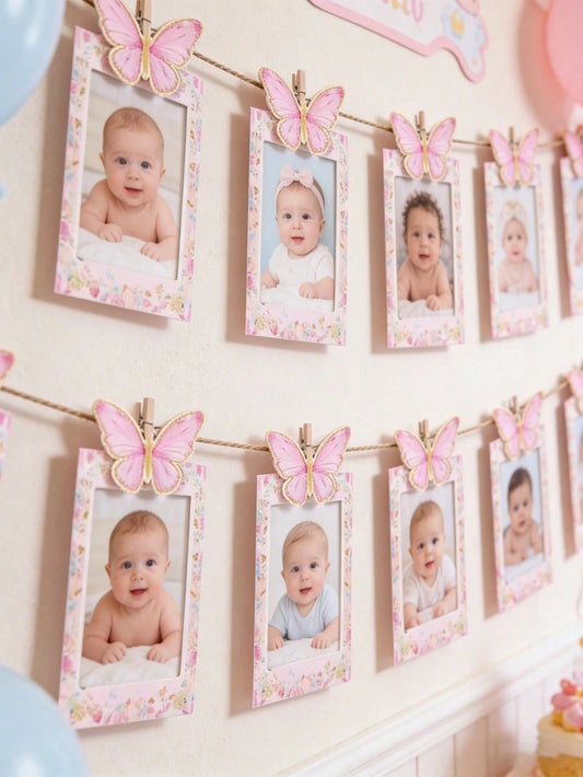 1 Set Pink Butterfly Theme 1st Birthday Party Photo Props Banner, Suitable For Baby Girl 1st Birthday Party Decoration, Baby Shower, Gender Reveal Party, Wedding Decoration, DIY Nursery Decoration, Bu