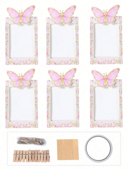 1 Set Pink Butterfly Theme 1st Birthday Party Photo Props Banner, Suitable For Baby Girl 1st Birthday Party Decoration, Baby Shower, Gender Reveal Party, Wedding Decoration, DIY Nursery Decoration, Bu