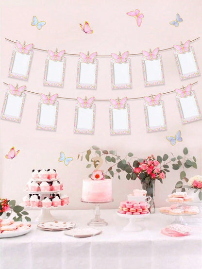 1 Set Pink Butterfly Theme 1st Birthday Party Photo Props Banner, Suitable For Baby Girl 1st Birthday Party Decoration, Baby Shower, Gender Reveal Party, Wedding Decoration, DIY Nursery Decoration, Bu