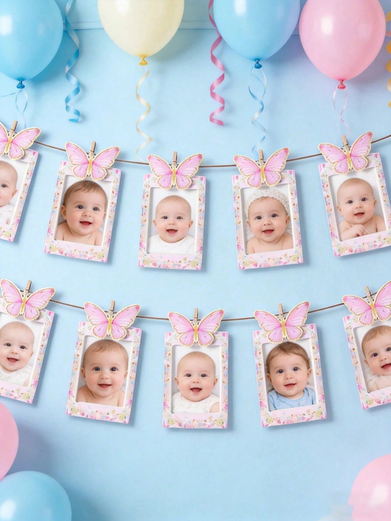 1 Set Pink Butterfly Theme 1st Birthday Party Photo Props Banner, Suitable For Baby Girl 1st Birthday Party Decoration, Baby Shower, Gender Reveal Party, Wedding Decoration, DIY Nursery Decoration, Bu