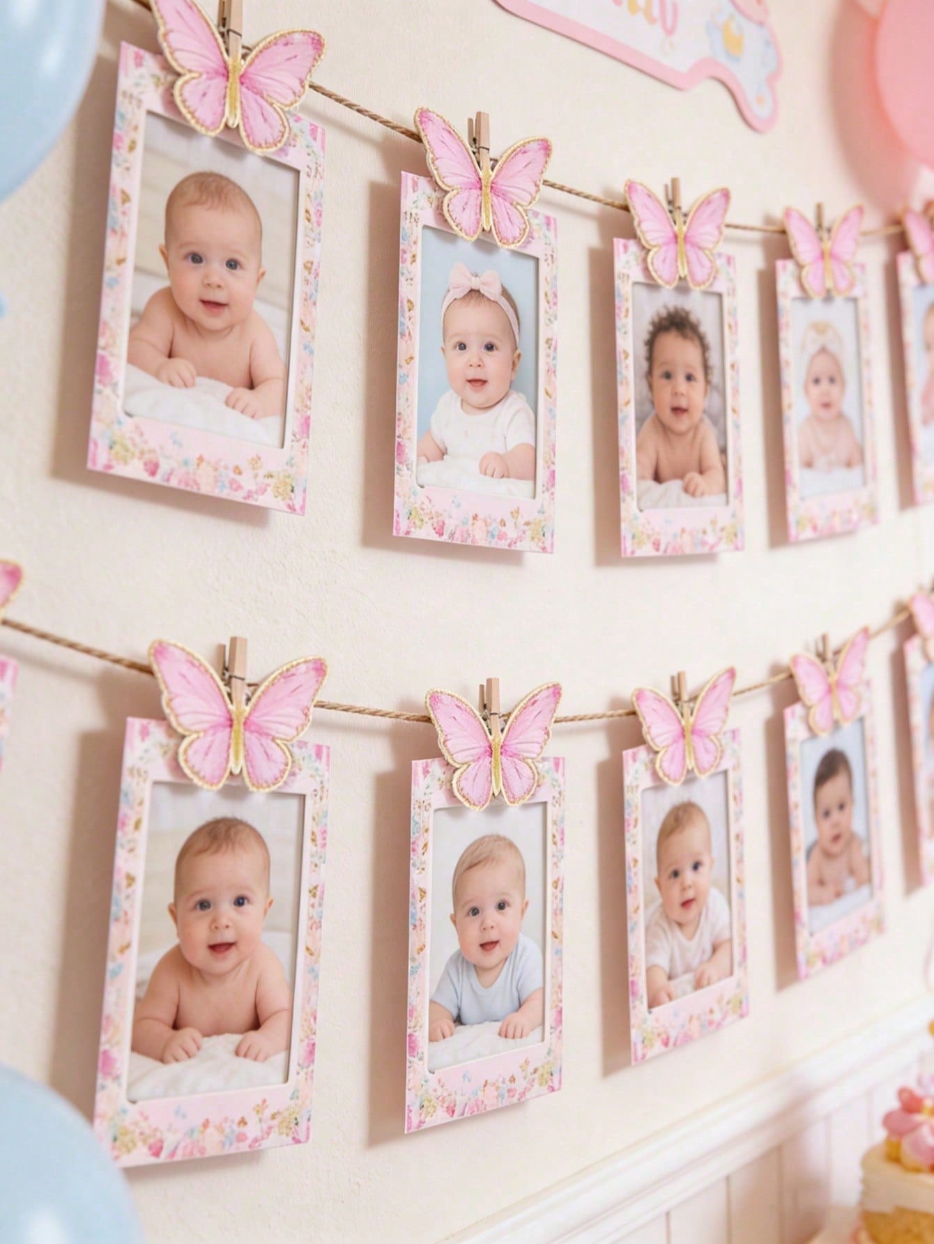 1 Set Pink Butterfly Theme 1st Birthday Party Photo Props Banner, Suitable For Baby Girl 1st Birthday Party Decoration, Baby Shower, Gender Reveal Party, Wedding Decoration, DIY Nursery Decoration, Bu