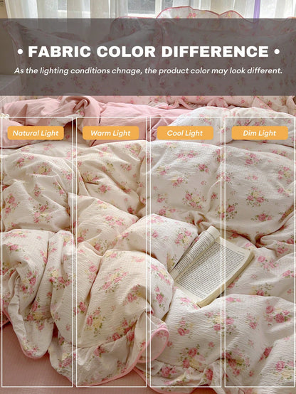 1 Set Pink Rose Ditsy Floral Duvet Cover 3 Pieces Set, Soft Wrinkle Fabric With Ditsy Floral Lace Trim, Romantic Decoration For Women Bedroom, Gift For Valentine's Day (1 Duvet Cover + 2 Pillowcases)