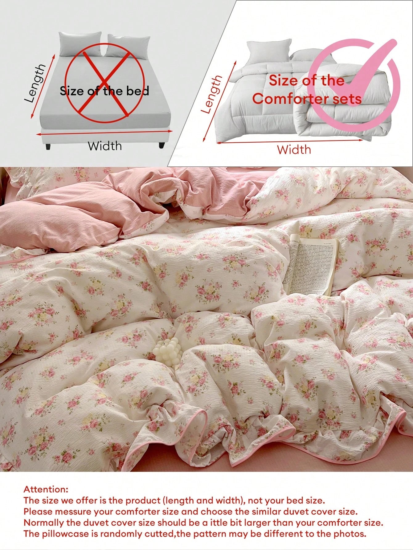 1 Set Pink Rose Ditsy Floral Duvet Cover 3 Pieces Set, Soft Wrinkle Fabric With Ditsy Floral Lace Trim, Romantic Decoration For Women Bedroom, Gift For Valentine's Day (1 Duvet Cover + 2 Pillowcases)