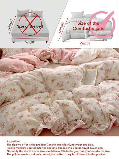 1 Set Pink Rose Ditsy Floral Duvet Cover 3 Pieces Set, Soft Wrinkle Fabric With Ditsy Floral Lace Trim, Romantic Decoration For Women Bedroom, Gift For Valentine's Day (1 Duvet Cover + 2 Pillowcases)