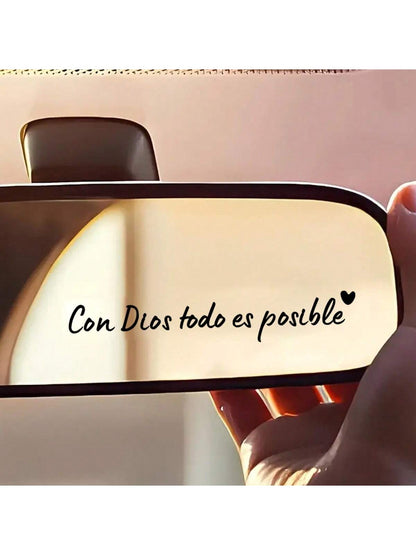 1 Spanish Car Rearview Mirror Sticker With "Con Dios Todo Es Posible" Mirror Decal, Waterproof Christian Car Accessory, Suitable For Car Rearview Mirrors, Water Cups, Mirrors And Laptop Stickers