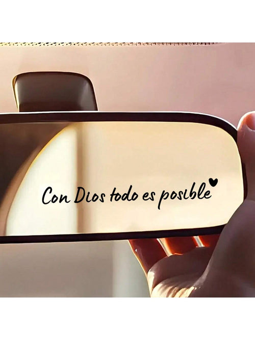 1 Spanish Car Rearview Mirror Sticker With "Con Dios Todo Es Posible" Mirror Decal, Waterproof Christian Car Accessory, Suitable For Car Rearview Mirrors, Water Cups, Mirrors And Laptop Stickers