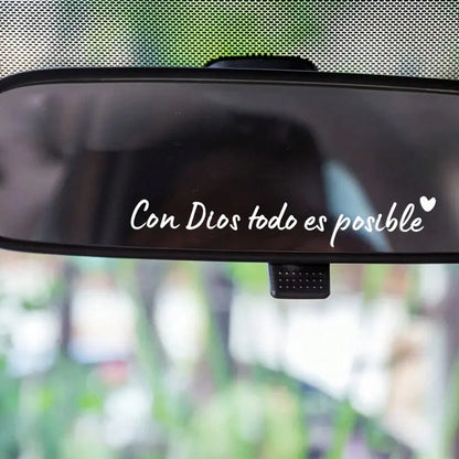 1 Spanish Car Rearview Mirror Sticker With "Con Dios Todo Es Posible" Mirror Decal, Waterproof Christian Car Accessory, Suitable For Car Rearview Mirrors, Water Cups, Mirrors And Laptop Stickers