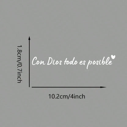 1 Spanish Car Rearview Mirror Sticker With "Con Dios Todo Es Posible" Mirror Decal, Waterproof Christian Car Accessory, Suitable For Car Rearview Mirrors, Water Cups, Mirrors And Laptop Stickers