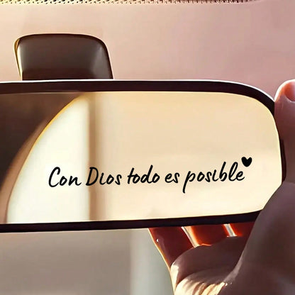 1 Spanish Car Rearview Mirror Sticker With "Con Dios Todo Es Posible" Mirror Decal, Waterproof Christian Car Accessory, Suitable For Car Rearview Mirrors, Water Cups, Mirrors And Laptop Stickers