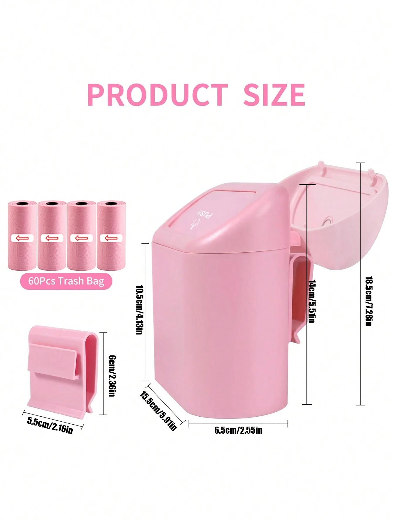 1 Trash Can And 4 Rolls Of Garbage Bags (15 Per Roll, 60 Garbage Bags In Total), Two Colors, Super Cute And Super Practical Car Trash Can And Garbage Bag