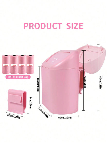 1 Trash Can And 4 Rolls Of Garbage Bags (15 Per Roll, 60 Garbage Bags In Total), Two Colors, Super Cute And Super Practical Car Trash Can And Garbage Bag