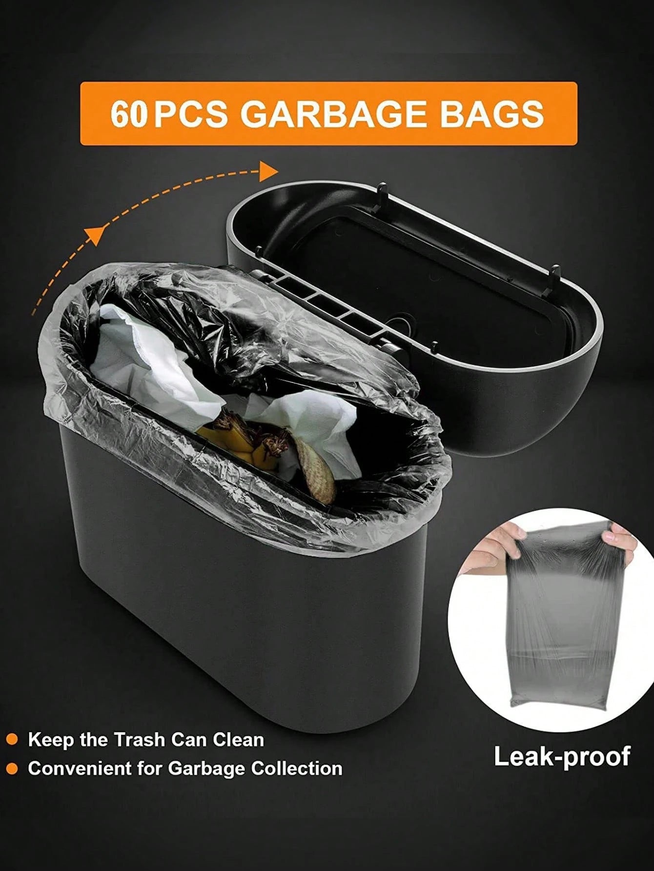 1 Trash Can And 4 Rolls Of Garbage Bags (15 Per Roll, 60 Garbage Bags In Total), Two Colors, Super Cute And Super Practical Car Trash Can And Garbage Bag