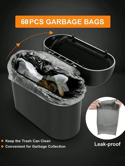 1 Trash Can And 4 Rolls Of Garbage Bags (15 Per Roll, 60 Garbage Bags In Total), Two Colors, Super Cute And Super Practical Car Trash Can And Garbage Bag