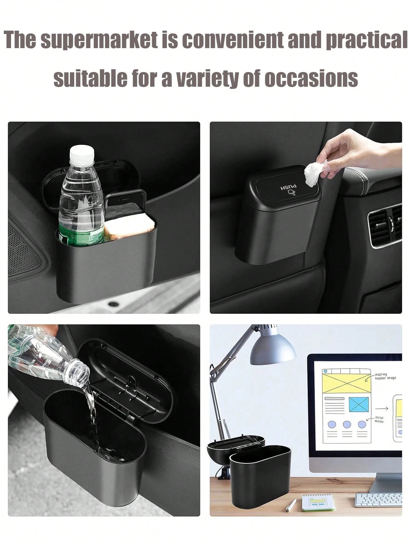 1 Trash Can And 4 Rolls Of Garbage Bags (15 Per Roll, 60 Garbage Bags In Total), Two Colors, Super Cute And Super Practical Car Trash Can And Garbage Bag