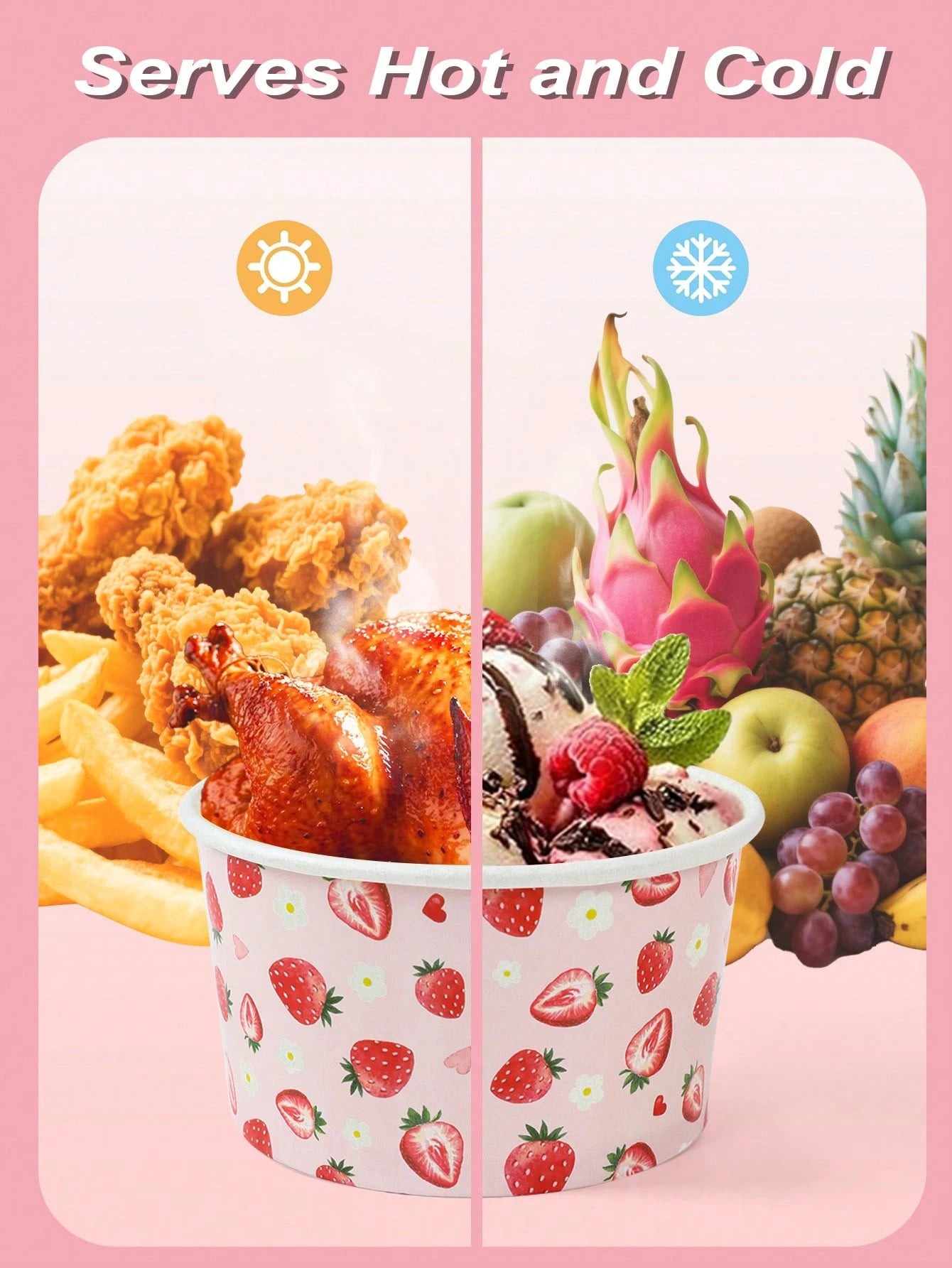 10/25pcs Pink Strawberry Paper Bowls, Cute Strawberry Disposable Paper Bowls, Ice Cream Bowls, Candy Bowls, Disposable Tableware, Snack Bowls, Disposable Food Containers, Cookie Baking Bowls, Tabletop
