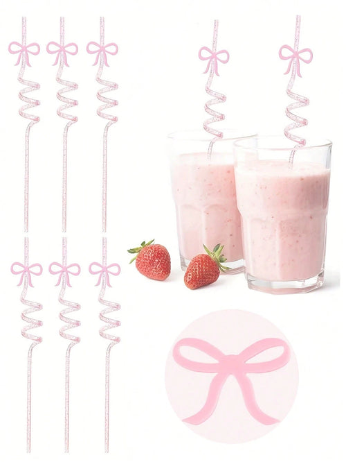 10/5/1pc-Bow Tie Straws, Pink Glitter Spiral Straws, Princess Theme Straws, Pink Princess Birthday Party Supplies, Reusable Straws, Suitable For Wedding Party, Birthday Party, Festival Party, Home Sup