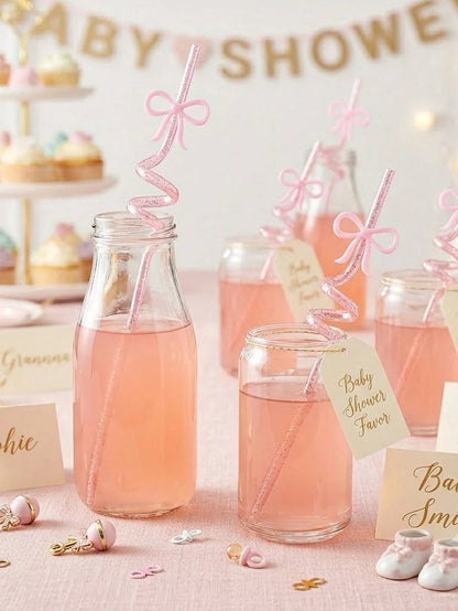 10/5/1pc-Bow Tie Straws, Pink Glitter Spiral Straws, Princess Theme Straws, Pink Princess Birthday Party Supplies, Reusable Straws, Suitable For Wedding Party, Birthday Party, Festival Party, Home Sup