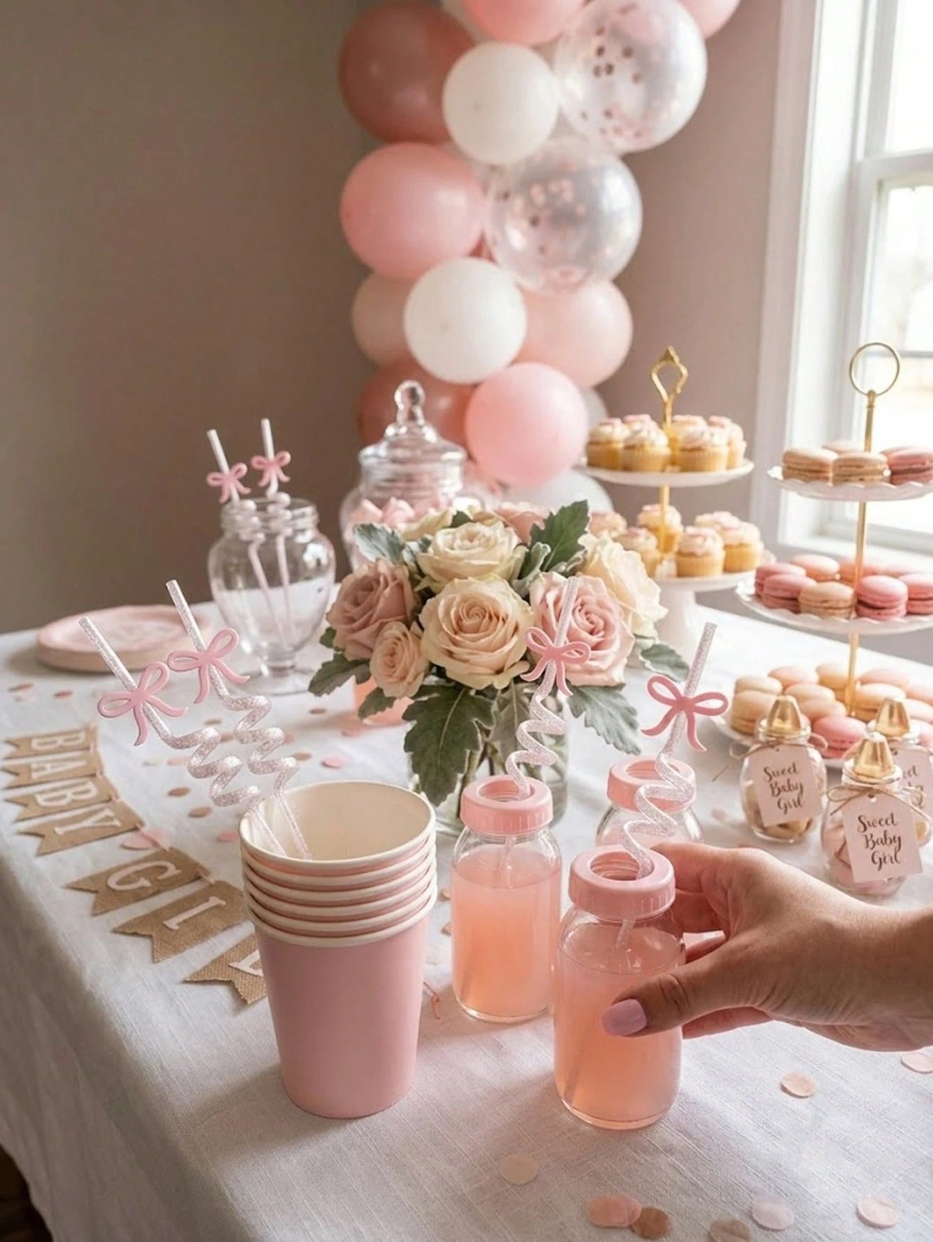 10/5/1pc-Bow Tie Straws, Pink Glitter Spiral Straws, Princess Theme Straws, Pink Princess Birthday Party Supplies, Reusable Straws, Suitable For Wedding Party, Birthday Party, Festival Party, Home Sup