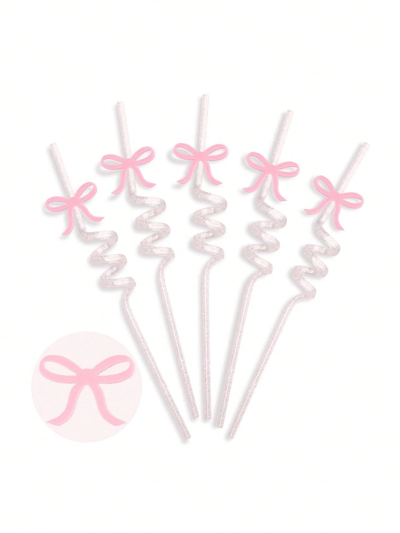 10/5/1pc-Bow Tie Straws, Pink Glitter Spiral Straws, Princess Theme Straws, Pink Princess Birthday Party Supplies, Reusable Straws, Suitable For Wedding Party, Birthday Party, Festival Party, Home Sup