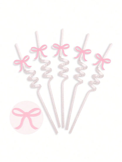 10/5/1pc-Bow Tie Straws, Pink Glitter Spiral Straws, Princess Theme Straws, Pink Princess Birthday Party Supplies, Reusable Straws, Suitable For Wedding Party, Birthday Party, Festival Party, Home Sup