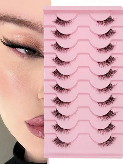 10 Pairs Half Corner Eyelashes Natural Look Cat Eye Faux Mink False Eyelashes, Fluffy Soft Long Half Lashes Suitable For Daily Use Strip Lashes, Lashes, Eyelashes, Fake Lashes