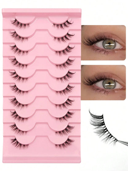 10 Pairs Half Corner Eyelashes Natural Look Cat Eye Faux Mink False Eyelashes, Fluffy Soft Long Half Lashes Suitable For Daily Use Strip Lashes, Lashes, Eyelashes, Fake Lashes