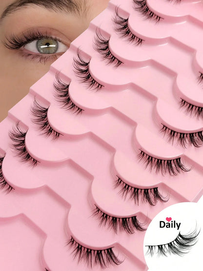 10 Pairs Half Corner Eyelashes Natural Look Cat Eye Faux Mink False Eyelashes, Fluffy Soft Long Half Lashes Suitable For Daily Use Strip Lashes, Lashes, Eyelashes, Fake Lashes