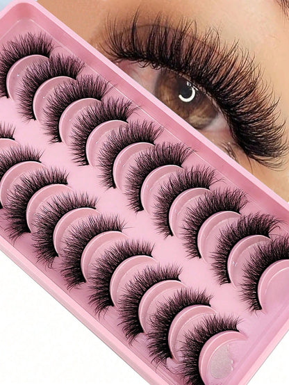 10 Pairs Natural Tail Extended Black Band 3D Faux Mink Lashes Reusable Strip Lashes