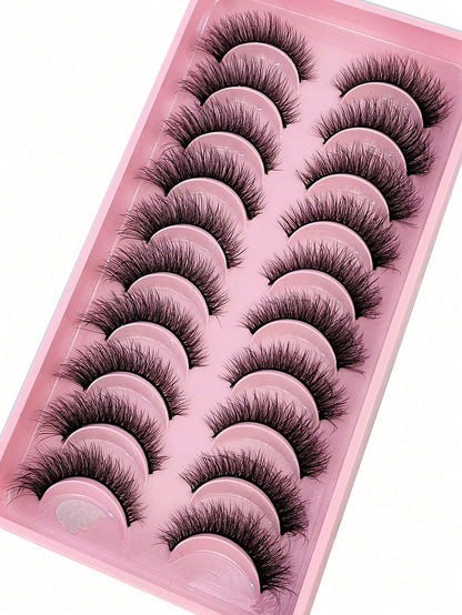10 Pairs Natural Tail Extended Black Band 3D Faux Mink Lashes Reusable Strip Lashes