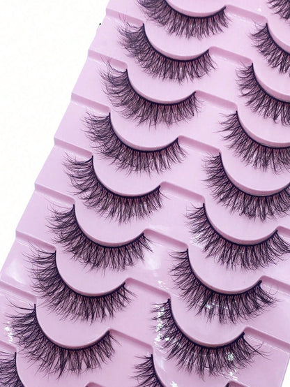 10 Pairs Natural Tail Extended Black Band 3D Faux Mink Lashes Reusable Strip Lashes