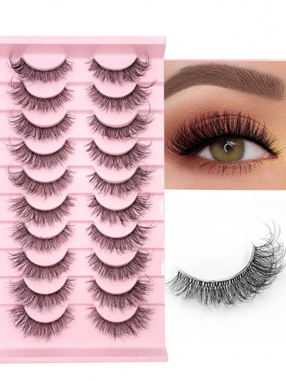 10 Pairs Natural Tail Extended Black Band 3D Faux Mink Lashes Reusable Strip Lashes
