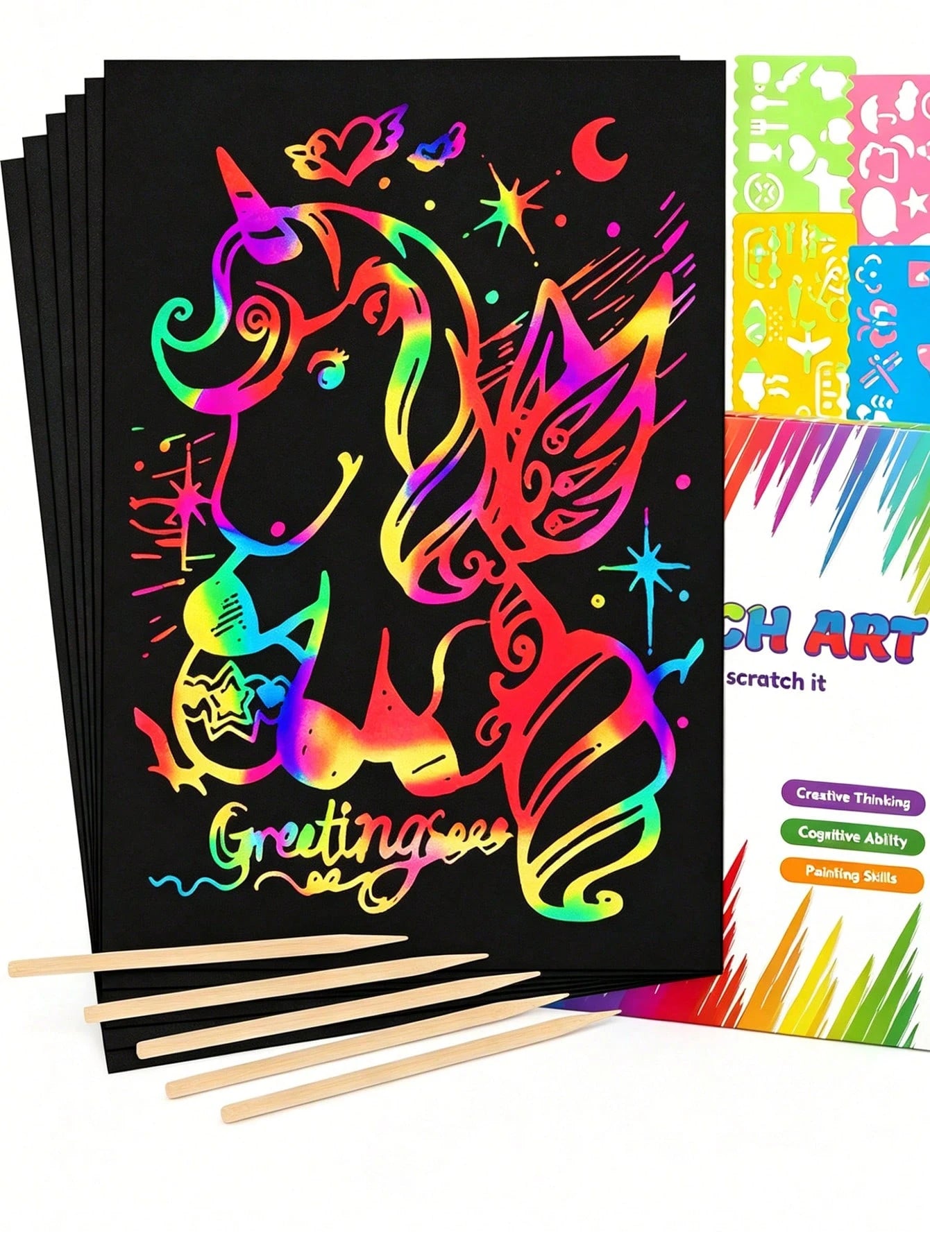 100/50pcs Rainbow Scratch Art Paper, Rainbow Art Scratch Paper Set, Magic Scratch Paper Set, Handmade Craft Supplies, Black Scratch Board, Party Game Activity, Classroom, Party, Game, Birthday Gift, S